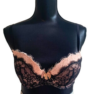 Adore Me 34C Black and Nude Pink Lace Lightly Padded Bra